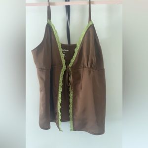 Hollister Spaghetti strap top. NEVER worn. Rich brown color with neon green lace